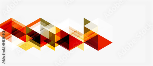 Abstract geometric shapes overlap, creating dynamic pattern. Warm colors dominate, with hints cool tones. Minimalist design.