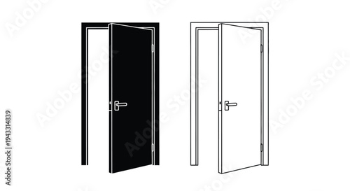 Two doors one black one white slightly ajar with handles
