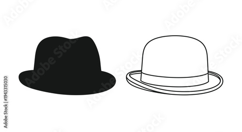 Two hats in contrasting styles one dark one light outline