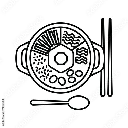 Bibimbap Korean Food Icon - Outline Illustration