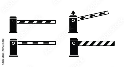 Four variations of a black and white barrier gate icon open and closed