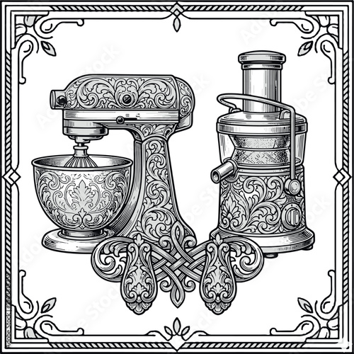 mixer and Juicer set of vintage elements for design