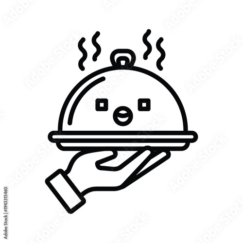 Hot Food Serving Cloche Icon: Chef's Hand Presenting Delicious Meal
