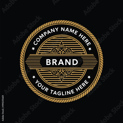 Elegant vintage vector emblem design template with ornate details and a rope border for branding