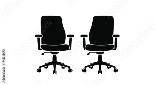 Two black office chairs on white background side by side