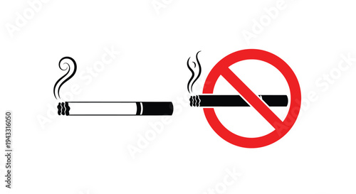 Smoking and no smoking symbols depicted with cigarettes and a prohibition sign
