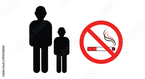 Protecting children a no smoking symbol with silhouettes of a parent and child