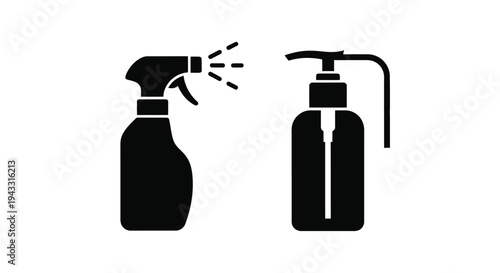 Black and white icons of a spray bottle and a pump dispenser