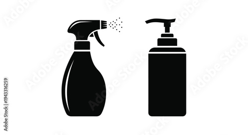 Black silhouette icons of a spray bottle and a pump dispenser