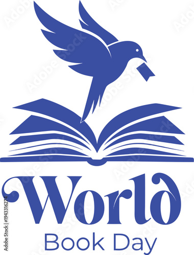 World Book Day vector illustration, open book with flying dove, literary celebration symbol.
