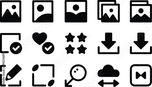 Photo Outline Collection Silhouette Icon Set Image Photo Outline Typography Silhouette Icon Pack