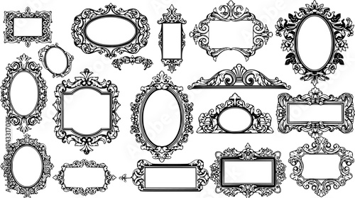 Picture frames silhouette, Baroque frame silhouettes, Decorative ornamental frame silhouettes, Picture frames svg, Baroque frame svg, Decorative ornamental frame svg, Vintage picture frame set
