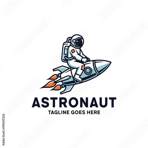 Astronaut Riding Rocket in Space, Dynamic Vector Graphic Artwork Illustration