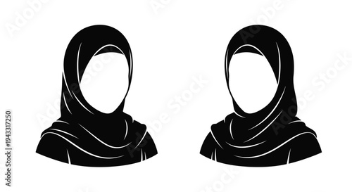 Two women wearing hijabs a striking black graphic silhouette