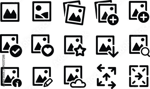 Photo Outline Collection Silhouette Icon Set Image Photo Outline Typography Silhouette Icon Pack