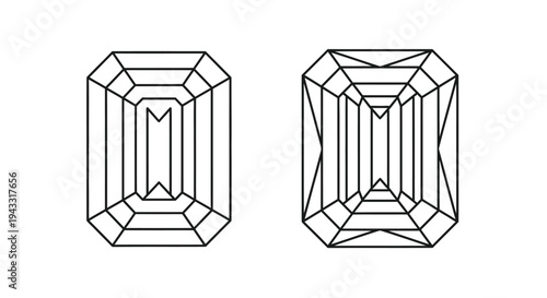 Two emerald cut gemstone diagrams precise geometric shapes silhouette