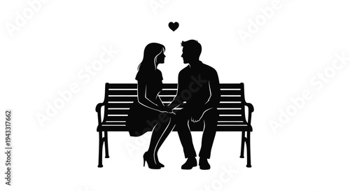 Couple sharing a romantic moment on a park bench a striking silhouette