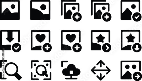 Photo Outline Collection Silhouette Icon Set Image Photo Outline Typography Silhouette Icon Pack