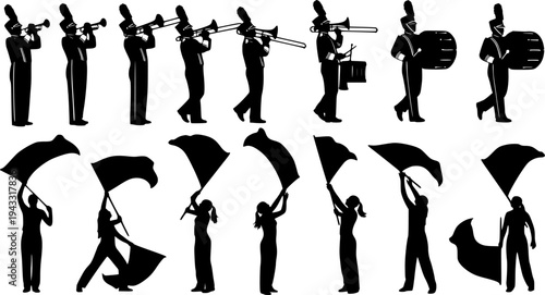 Marching band svg, Color guard svg, Color guard silhouette, Marching band silhouette, Color guard flags svg, Color guard vector set
