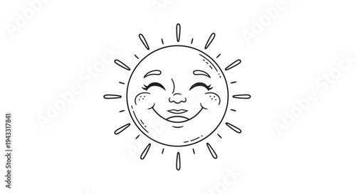 Smiling Sun Face with Rays Emitting.