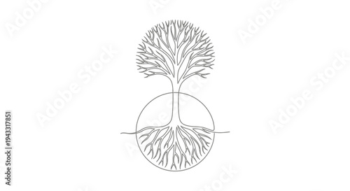 Tree with roots in circle diagram.