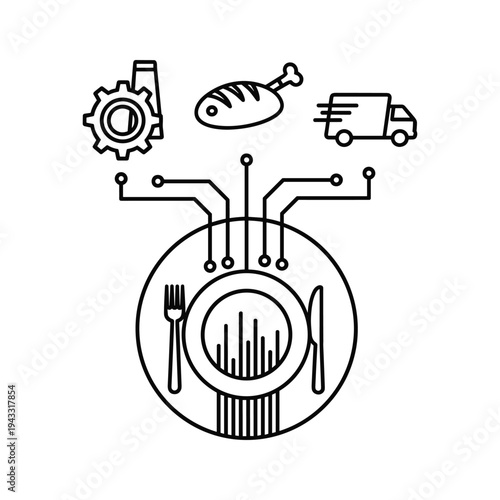 Food Industry Digital Transformation, Supply Chain Automation and Smart Agriculture Icons