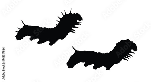 Two caterpillar silhouettes against a plain white background silhouette