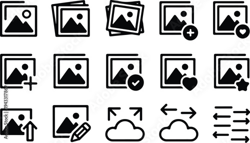 Photo Outline Collection Silhouette Icon Set Image Photo Outline Typography Silhouette Icon Pack