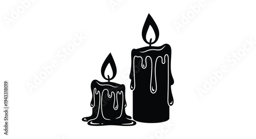 Two melting candles depicted in a stark black silhouette