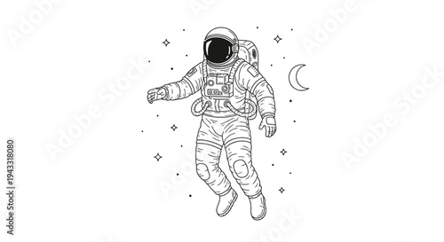Astronaut floating in outer space suit.