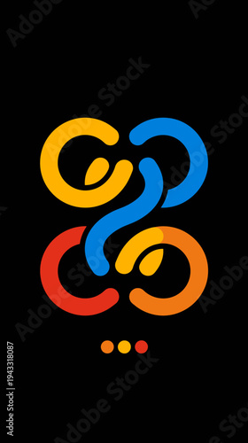 Abstract geometric design with interlocking shapes and vibrant colors on black