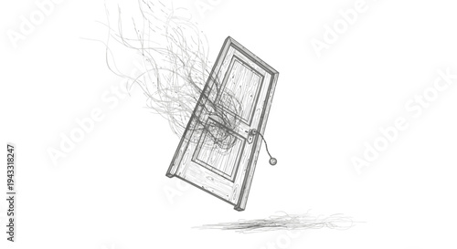 Burning door with smoke escaping outside.