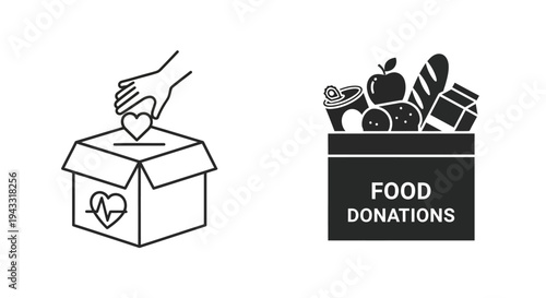 Donating food and goods to those in need a charitable gesture silhouette