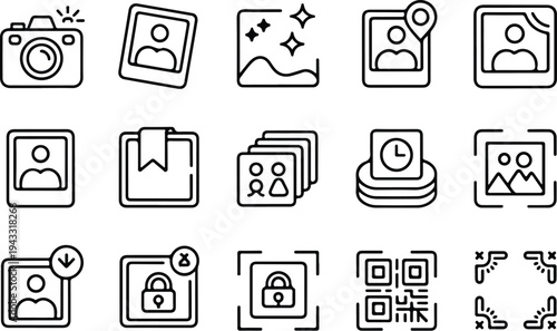 Photo Outline Collection Silhouette Icon Set Image Photo Outline Typography Silhouette Icon Pack