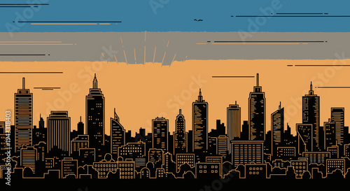 City Skyline at Sunset Silhouette View.