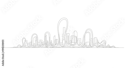 City skyline with tall buildings.