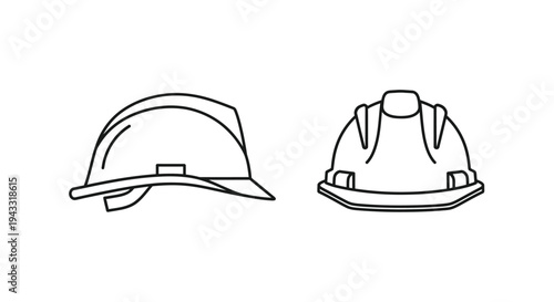 Two construction helmets displayed in a simple black outline silhouette