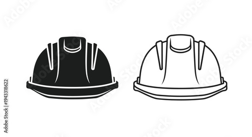 Two construction helmets one solid and one outlined a striking silhouette