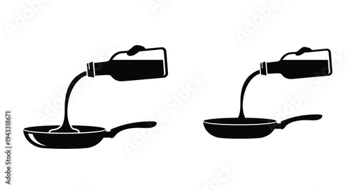 Pouring liquid from bottles into pans a striking black silhouette