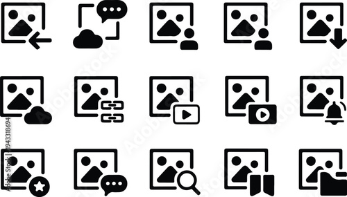 Photo Outline Collection Silhouette Icon Set Image Photo Outline Typography Silhouette Icon Pack