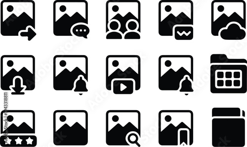 Photo Outline Collection Silhouette Icon Set Image Photo Outline Typography Silhouette Icon Pack