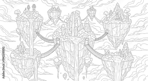 Fantasy castle towers in clouds.