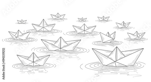 Paper boats floating on water surface.