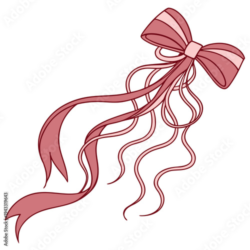 Cute Pink Ribbon Bow Illustration with Love Text