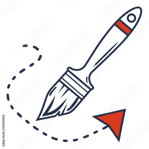 Artistic paintbrush icon with red arrow and dashed line, symbol for creative direction and painting application