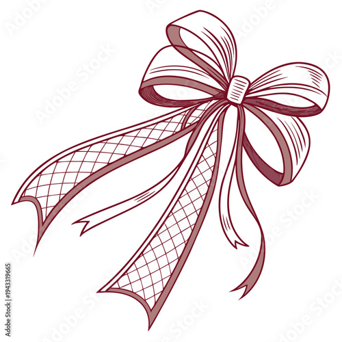 Cute Pink Ribbon Bow Illustration with Love Text