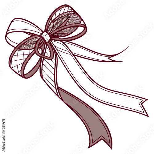 Cute Pink Ribbon Bow Illustration with Love Text
