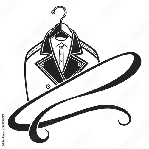 Elegant Suit with Mourning Ribbon Line Art