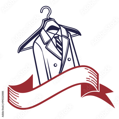 Elegant Suit with Mourning Ribbon Line Art