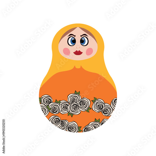 Russian Matryoshka. Traditional Russian folklore dolls with big eyes and lips. Babushka doll with hohloma, traditional painted floral pattern. Hand drawn vector illustration.